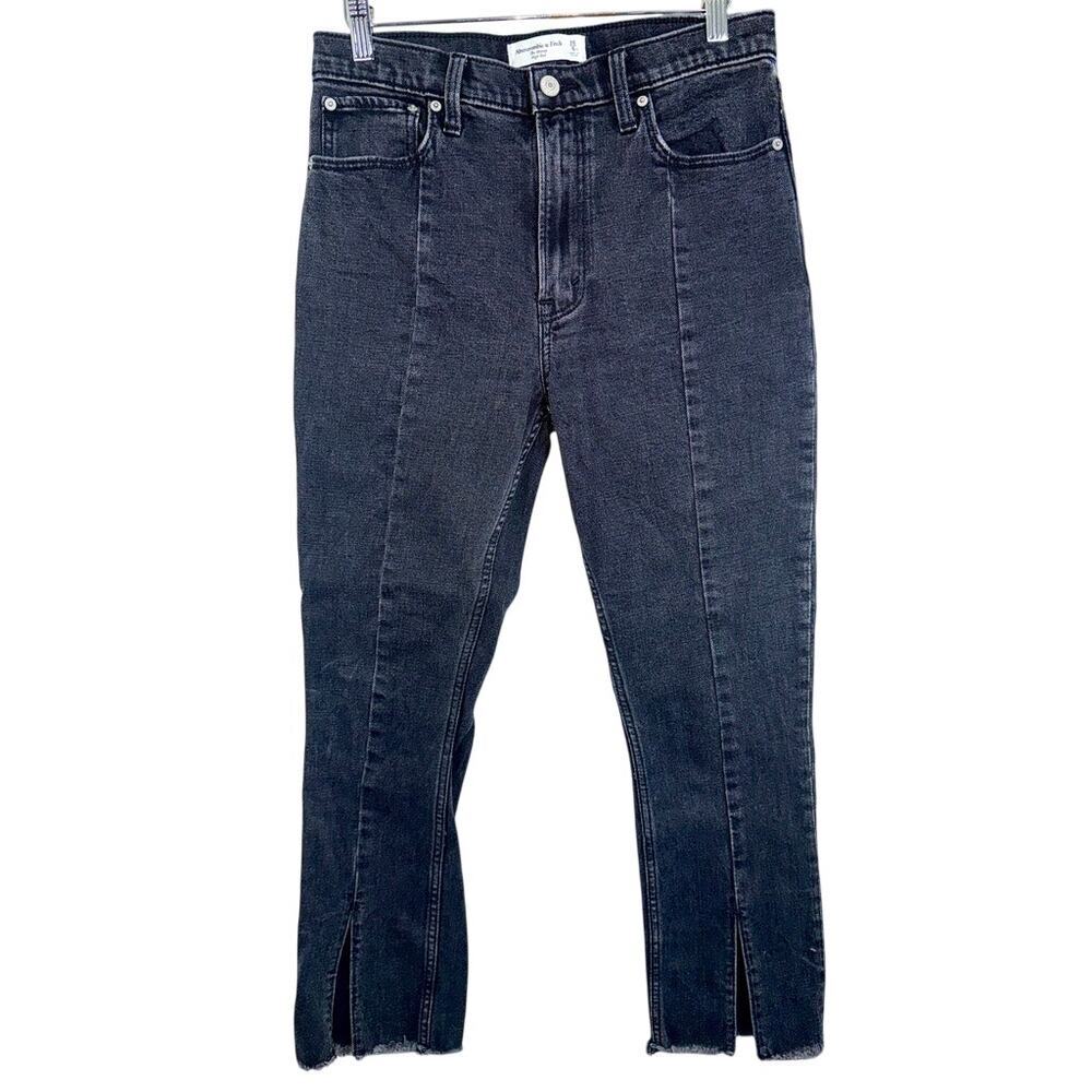 Abercrombie & Fitch The Skinny High Rise Black Denim Slit Jeans Womens Size 28 6